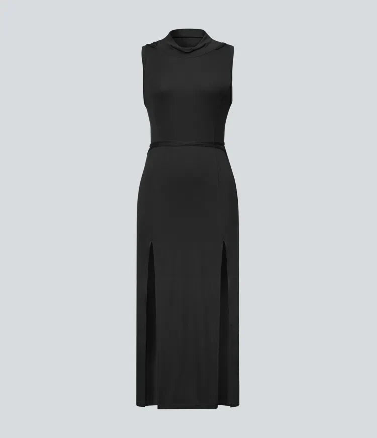 ColaZebra™ - Robe décontractée midi à capuche, sans manches et dos zébré