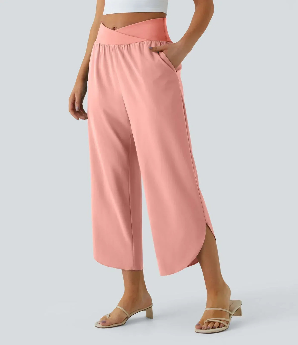 Breezeful™ - Pantalon croisé plissé taille haute et poches latérales