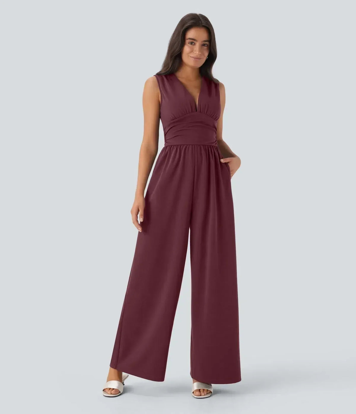ColaSuit™ - Combinaison de soirée sans manches, col en V, poches latérales et zip invisible - Easy Peezy