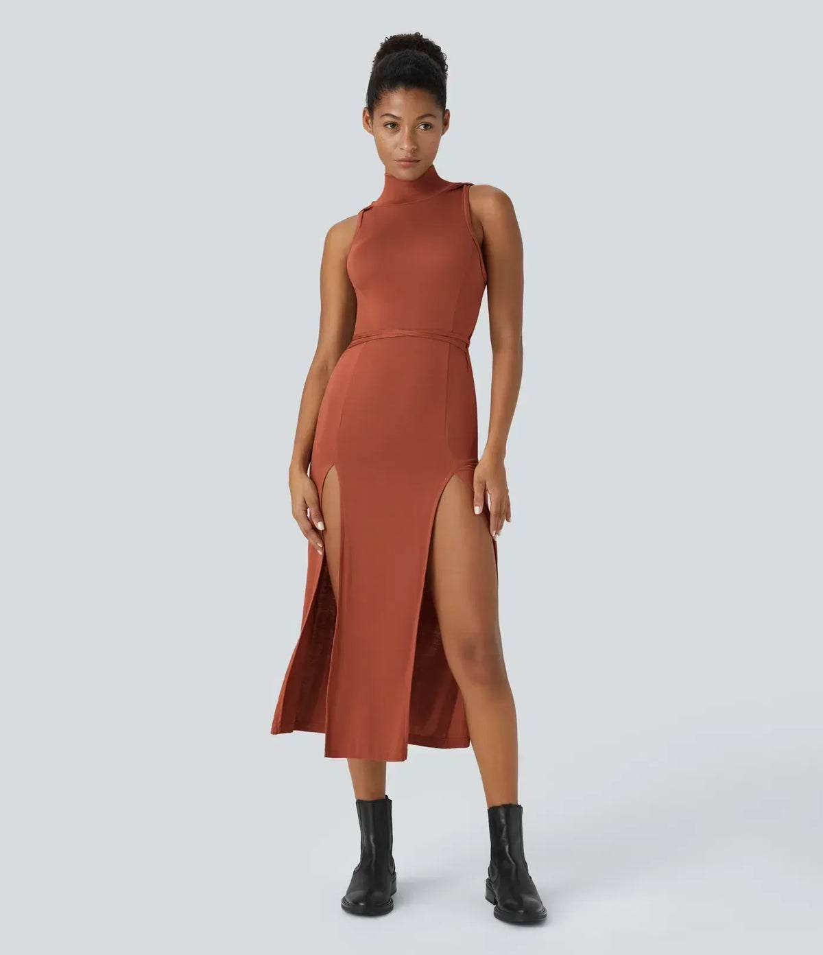 ColaZebra™ - Robe décontractée midi à capuche, sans manches et dos zébré