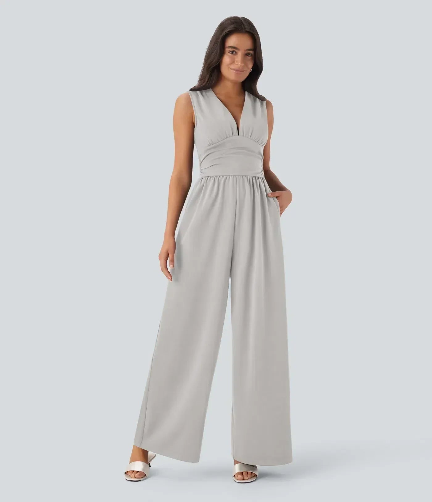 ColaSuit™ - Combinaison de soirée sans manches, col en V, poches latérales et zip invisible - Easy Peezy